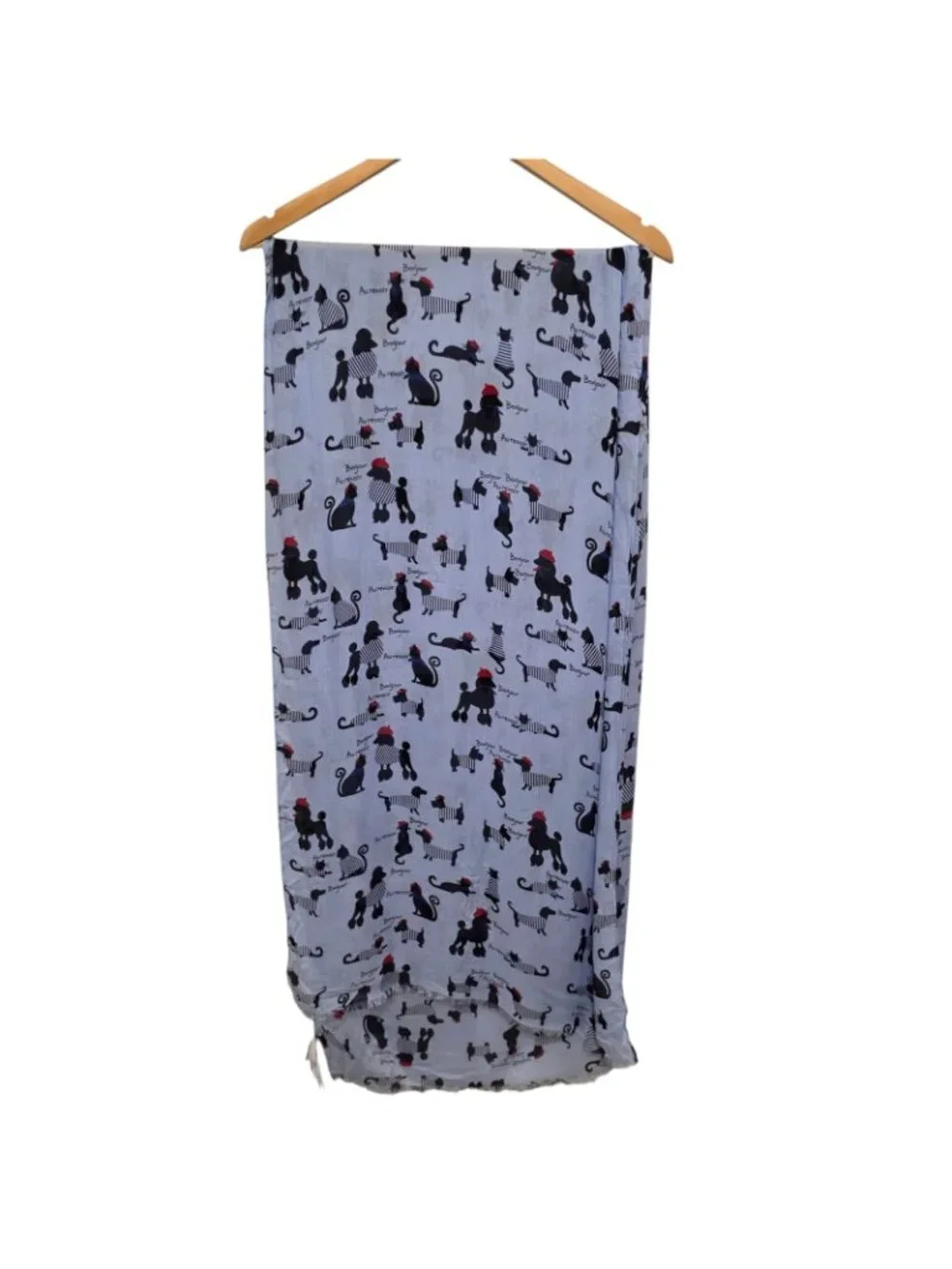 Talbots Paris Bonjour Au Revoir Dog Cat Print Scarf Blue Viscose Wrap Shawl